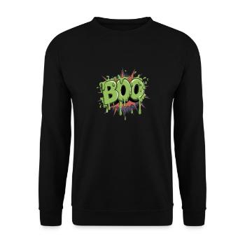 Gruseliges Boo für Halloween Fans - Unisex Pullover - Schwarz - Vorne - Alina (178cm) & Michal (187cm)