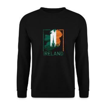 Irlandkarte Mit Skyline Und Irischer Flagge - Unisex Pullover - Schwarz - Vorne - Alina (178cm) & Michal (187cm)