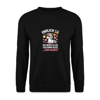 Enfin 18 dicton de licorne - Sweat-shirt Unisexe - noir - Devant - Alina (178cm) & Michal (187cm)