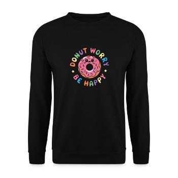 Donut Worry Be Happy Beignet Kawaii - Sweat-shirt Unisexe - noir - Devant - Alina (178cm) & Michal (187cm)