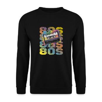 80s Retro Kassette Regenbogen Nostalgie - Unisex Pullover - Schwarz - Vorne - Alina (178cm) & Michal (187cm)