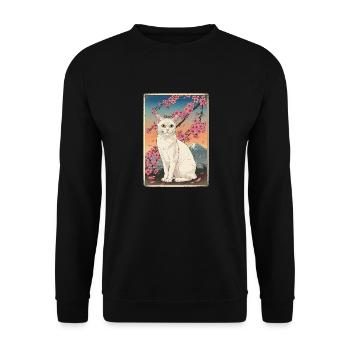 Chat blanc Mont Fuji Fleur de cerisier - Sweat-shirt Unisexe - noir - Devant - Alina (178cm) & Michal (187cm)