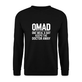 OMAD – eine Mahlzeit am Tag hält den Arzt fern - Unisex Pullover - Schwarz - Vorne - Alina (178cm) & Michal (187cm)