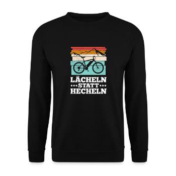 Elektro Fahrrad E-BIKE LÄCHELN STATT HECHELN - Unisex Pullover - Schwarz - Vorne - Alina (178cm) & Michal (187cm)