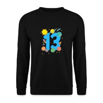 Space Adventure Number 13 - Unisex Sweatshirt - black - Front - Alina (178cm) & Michal (187cm)