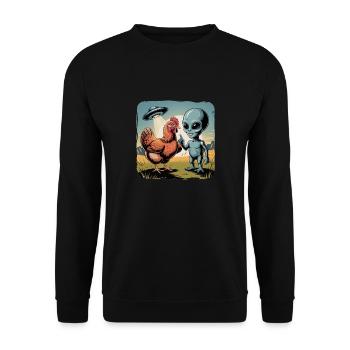 Außerirdischer Und Huhn Untertassen-Abenteuer - Unisex Pullover - Schwarz - Vorne - Alina (178cm) & Michal (187cm)