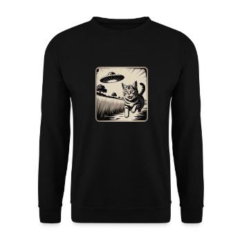 Cat and UFO Adventure Drawing - Unisex Sweatshirt - black - Front - Alina (178cm) & Michal (187cm)