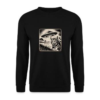 Cat and UFO Encounter Adventure - Unisex Sweatshirt - black - Front - Alina (178cm) & Michal (187cm)
