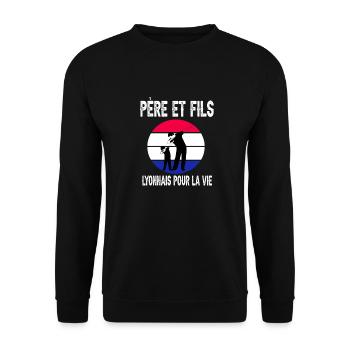 père et fils papa dab lyon supporter lyonnais - Sweat-shirt Unisexe - noir - Devant - Alina (178cm) & Michal (187cm)