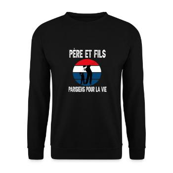 père et fils papa dab paris supporter parisien - Sweat-shirt Unisexe - noir - Devant - Alina (178cm) & Michal (187cm)
