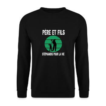 père et fils papa dab saint étienne supporter - Sweat-shirt Unisexe - noir - Devant - Alina (178cm) & Michal (187cm)