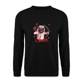 Lustiger Mops Amor Mit Bogenschütze Und - Unisex Pullover - Schwarz - Vorne - Alina (178cm) & Michal (187cm)