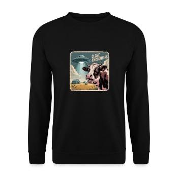 Außerirdische Begegnung Mit Kuh Und UFO - Unisex Pullover - Schwarz - Vorne - Alina (178cm) & Michal (187cm)