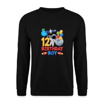 12 Birthday Boy Astronaut Balloons - Unisex Sweatshirt - black - Front - Alina (178cm) & Michal (187cm)