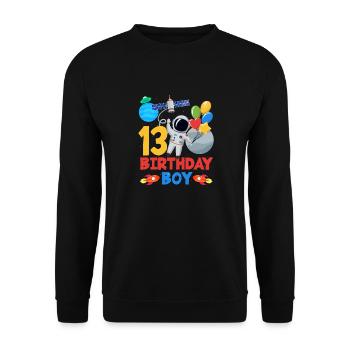 13 Birthday Boy Astronaut Space - Unisex Sweatshirt - black - Front - Alina (178cm) & Michal (187cm)