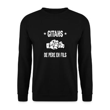 père et fils papa gitan - Sweat-shirt Unisexe - noir - Devant - Alina (178cm) & Michal (187cm)