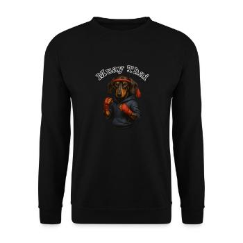 Cooler Muay Thai Dackel mit echter Kämpferqualität - Unisex Pullover - Schwarz - Vorne - Alina (178cm) & Michal (187cm)