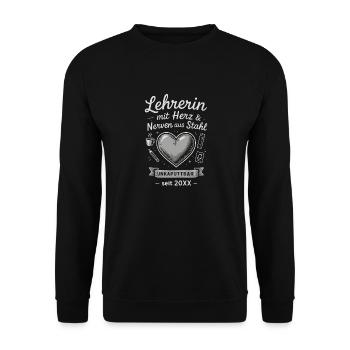 Attention strong teachers! It shows heart - Unisex Sweatshirt - black - Front - Alina (178cm) & Michal (187cm)