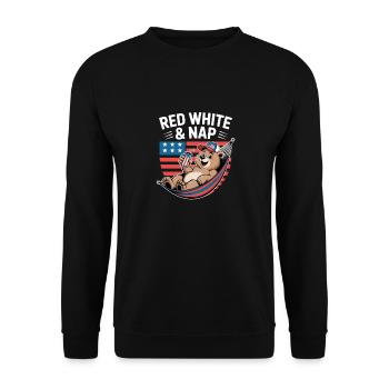 Väter Am 4. Juli: Rot Weiss & Nap - Unisex Pullover - Schwarz - Vorne - Alina (178cm) & Michal (187cm)