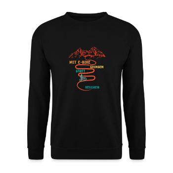 E-Biker MIT E-BIKE GRINSEN STATT KEUCHEN Lustiges - Unisex Pullover - Schwarz - Vorne - Alina (178cm) & Michal (187cm)