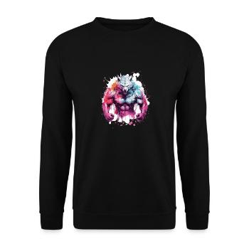 Wolf Muskeln - Unisex Pullover - Schwarz - Vorne - Alina (178cm) & Michal (187cm)