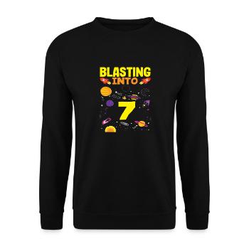 7th Birthday Space Adventure - Unisex Sweatshirt - black - Front - Alina (178cm) & Michal (187cm)