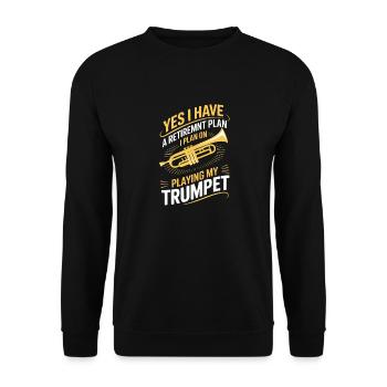 Lustiger Ruhestand Trompeten Spruch - Unisex Pullover - Schwarz - Vorne - Alina (178cm) & Michal (187cm)