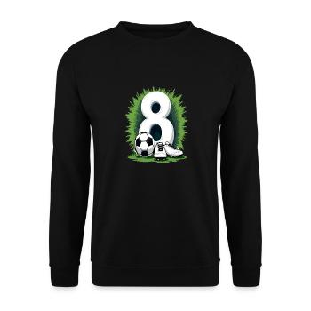 Fußball Geburtstag 8 Jahre Jungen Geschenk - Unisex Pullover - Schwarz - Vorne - Alina (178cm) & Michal (187cm)