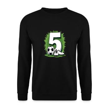 Fußball Geburtstag 5 Jahre Jungen Geschenk - Unisex Pullover - Schwarz - Vorne - Alina (178cm) & Michal (187cm)