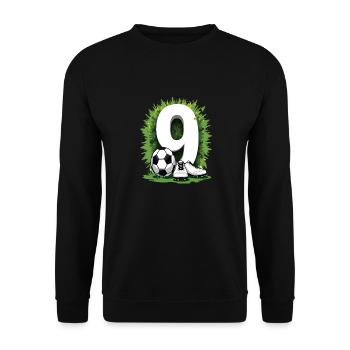 Fußball Geburtstag 9 Jahre Jungen Geschenk - Unisex Pullover - Schwarz - Vorne - Alina (178cm) & Michal (187cm)