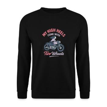 Mes talons hauts sont livrés avec deux roues vintage - Sweat-shirt Unisexe - noir - Devant - Alina (178cm) & Michal (187cm)