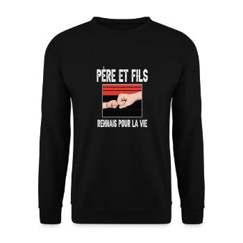 père et fils papa rennais rennes supporter - Sweat-shirt Unisexe - noir - Devant - Alina (178cm) & Michal (187cm)