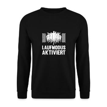 Läufer LAUFMODUS AKTIVIERT Laufen Lustiges - Unisex Pullover - Schwarz - Vorne - Alina (178cm) & Michal (187cm)