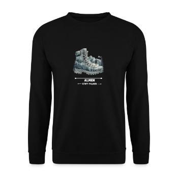 Almen statt Palmen lustiges Wandern Bergsteigen - Unisex Pullover - Schwarz - Vorne - Alina (178cm) & Michal (187cm)