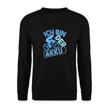 Radfahrer ICH BIN DER AKKU Radeln Lustiges - Unisex Pullover - Schwarz - Vorne - Alina (178cm) & Michal (187cm)