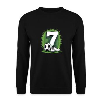Fußball Geburtstag 7 Jahre Jungen Geschenk - Unisex Pullover - Schwarz - Vorne - Alina (178cm) & Michal (187cm)