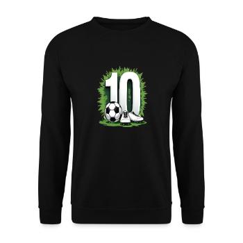 Fußball Geburtstag 10 Jahre Jungen Geschenk - Unisex Pullover - Schwarz - Vorne - Alina (178cm) & Michal (187cm)
