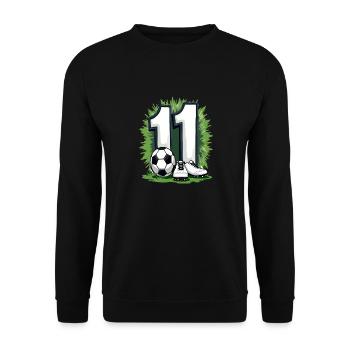 Fußball Geburtstag 11 Jahre Jungen Geschenk - Unisex Pullover - Schwarz - Vorne - Alina (178cm) & Michal (187cm)