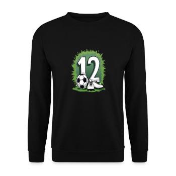 Fußball Geburtstag 12 Jahre Jungen Geschenk - Unisex Pullover - Schwarz - Vorne - Alina (178cm) & Michal (187cm)