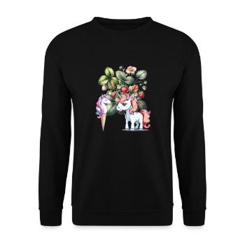 Erdbeer Einhorn Kinder Mädchen Frauen Teenie - Unisex Pullover - Schwarz - Vorne - Alina (178cm) & Michal (187cm)