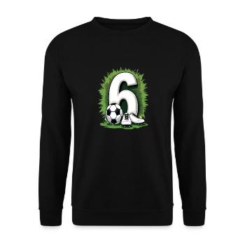 Fußball Geburtstag 6 Jahre Jungen Geschenk - Unisex Pullover - Schwarz - Vorne - Alina (178cm) & Michal (187cm)