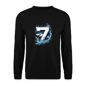 Hai Kindergeburtstag 7 Jahre Freude - Unisex Pullover - Schwarz - Vorne - Alina (178cm) & Michal (187cm)