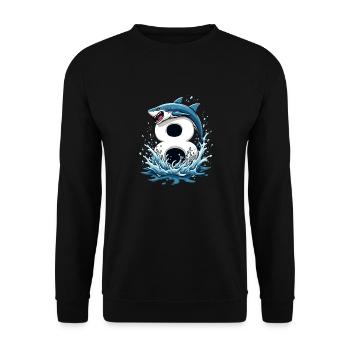 Shark Kids Birthday Eight Years Anniversary - Unisex Sweatshirt - black - Front - Alina (178cm) & Michal (187cm)
