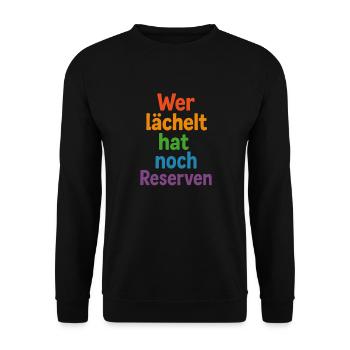 Wer lächelt hat noch Reserven - Unisex Pullover - Schwarz - Vorne - Alina (178cm) & Michal (187cm)