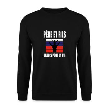 père et fils papa supporter lillois lille - Sweat-shirt Unisexe - noir - Devant - Alina (178cm) & Michal (187cm)