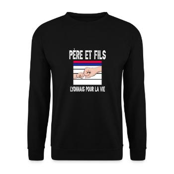 père et fils papa supporter lyonnais lyon - Sweat-shirt Unisexe - noir - Devant - Alina (178cm) & Michal (187cm)