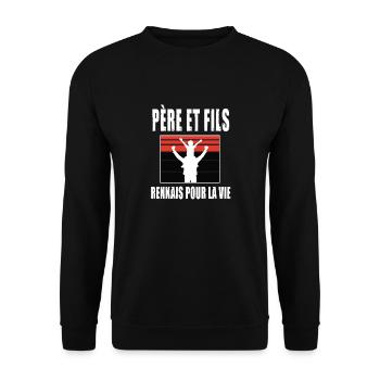 père et fils papa supporter rennais rennes - Sweat-shirt Unisexe - noir - Devant - Alina (178cm) & Michal (187cm)