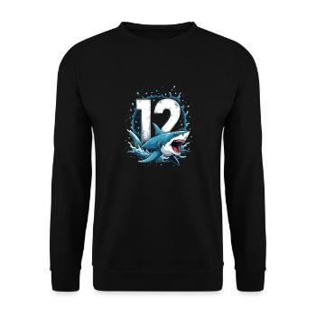 Requin Fête d’Anniversaire Enfants 12 Ans Joie - Sweat-shirt Unisexe - noir - Devant - Alina (178cm) & Michal (187cm)