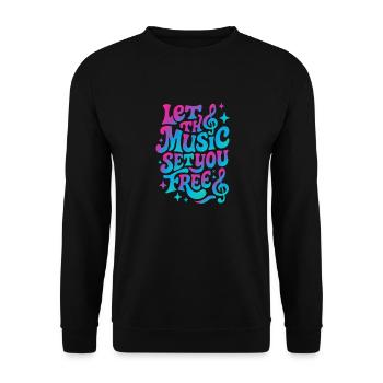 Lassen Sie sich von der Musik befreien, Retro Vibes - Unisex Pullover - Schwarz - Vorne - Alina (178cm) & Michal (187cm)