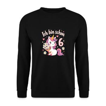 Licorne mignonne 6e anniversaire pour les filles - Sweat-shirt Unisexe - noir - Devant - Alina (178cm) & Michal (187cm)